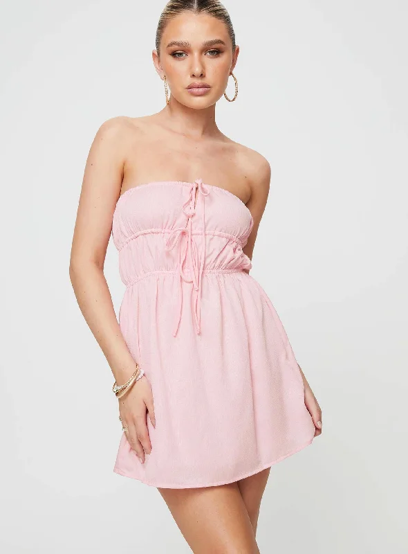 Mini dresses with spaghetti straps for a delicate look Blooming Mini Dress Pink