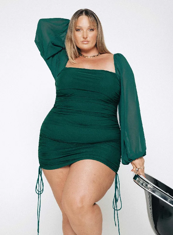 Cotton mini dresses for a comfortable everyday option Aleena Mini Dress Green Curve