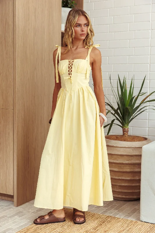 Wrap - Style Casual Dresses for Easy Wear​ Kiahna Lace-Up Bodice Maxi Dress Butter