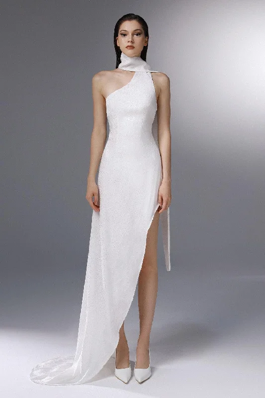 Beach Casual Dresses with a Breezy Design Whirlwind Asymmetric Scarf Neck Silk Floor Length Dress Beach Casual Dresses with a Breezy Design Whirlwind Asymmetric Scarf Neck Silk Floor Length Dress
