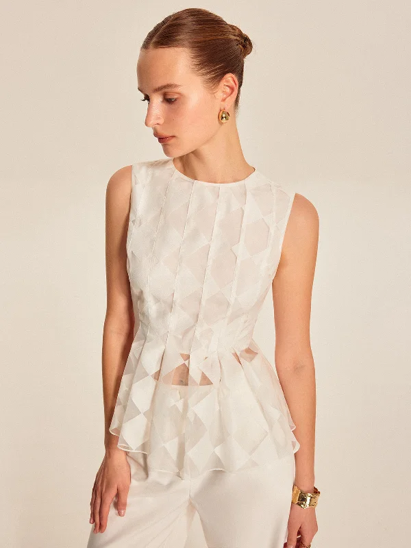 Ombre - Dyed Casual Dresses for a Gradient Effect​ Semi-Sheer Geometric Peplum Top