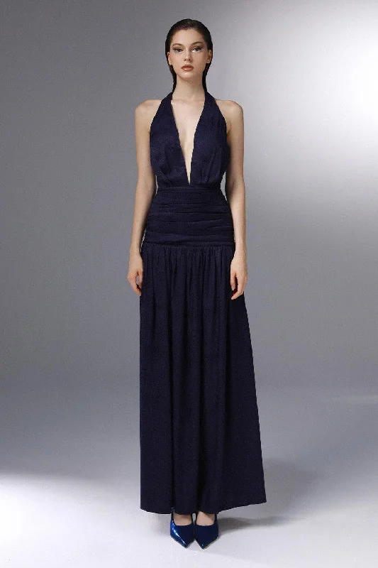 Anti - Wrinkle Casual Dresses for Easy Maintenance Odyssey Halter Gathered Silk Ankle Length Dress Anti - Wrinkle Casual Dresses for Easy Maintenance Odyssey Halter Gathered Silk Ankle Length Dress