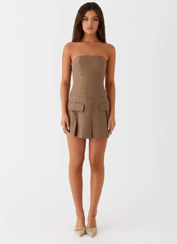 Geometric - Patterned Casual Dresses for a Modern Style Deal-Breaker Mini Dress - Brown Beige Geometric - Patterned Casual Dresses for a Modern Style Deal-Breaker Mini Dress - Brown Beige