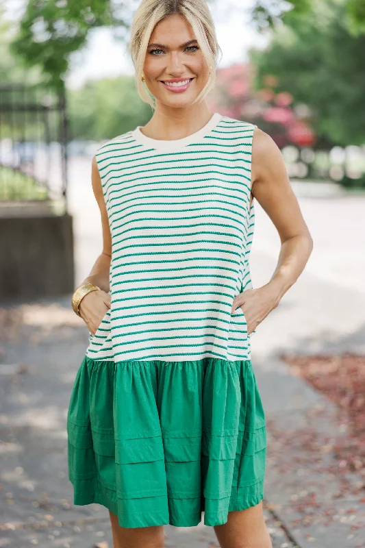 Quick - Dry Casual Dresses for Travel and Outdoor Use Raise Your Standards Green Striped Dress Quick - Dry Casual Dresses for Travel and Outdoor Use Raise Your Standards Green Striped Dress