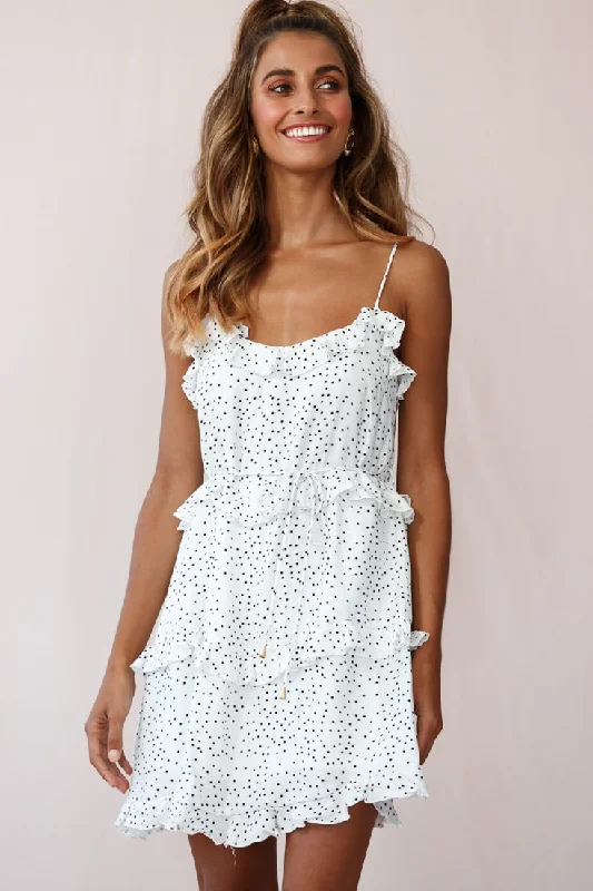 Mini dresses with fringe for a bohemian style Maria Frill Trim Polka Dot Dress White Mini dresses with fringe for a bohemian style Maria Frill Trim Polka Dot Dress White
