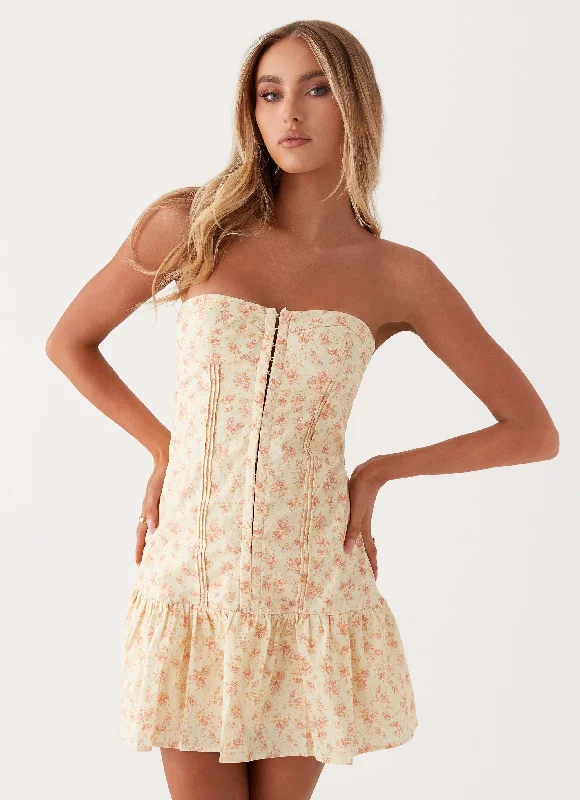 Washable Casual Dresses for Convenient Cleaning Bloomsbury Bustier Mini Dress - Yellow Ditsy Floral Washable Casual Dresses for Convenient Cleaning Bloomsbury Bustier Mini Dress - Yellow Ditsy Floral