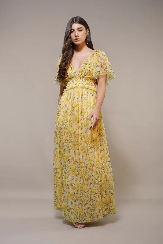 Ombre - Dyed Casual Dresses for a Gradient Effect​ Shelby Yellow Printed Maxi Dress