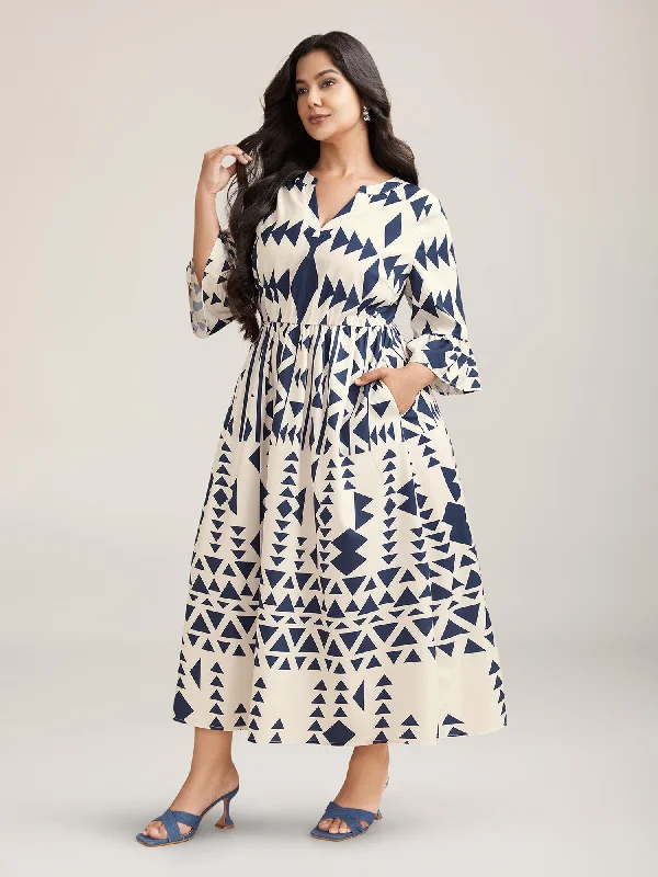 Travel - Friendly Casual Dresses for Comfort on the Go Geometric Print Stretchy Waist Pockets Maxi Dress Travel - Friendly Casual Dresses for Comfort on the Go Geometric Print Stretchy Waist Pockets Maxi Dress