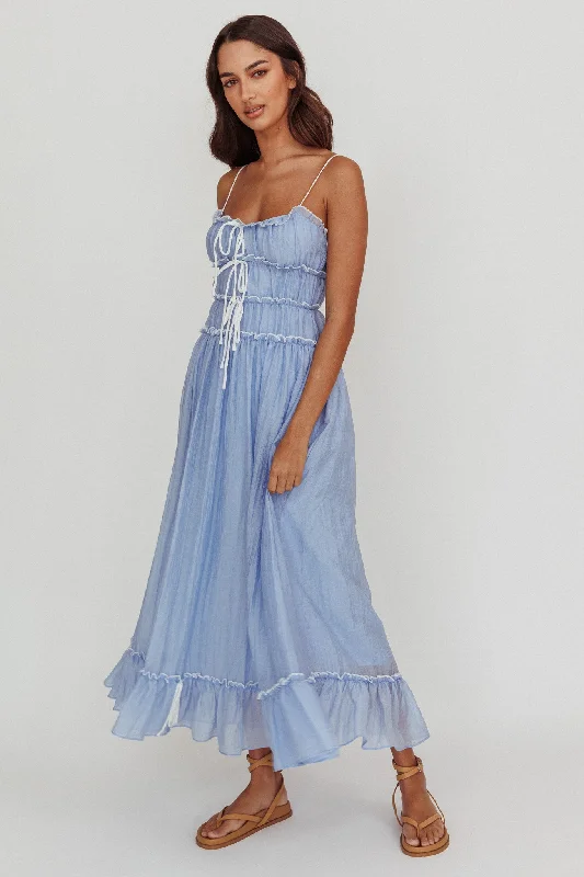 Embroidered Casual Dresses with Intricate Designs Maidens Tie Accent Maxi Dress Cloud Blue Embroidered Casual Dresses with Intricate Designs Maidens Tie Accent Maxi Dress Cloud Blue