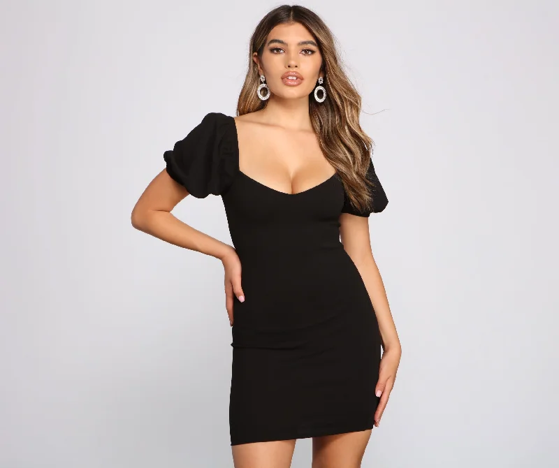 Mini dresses with one - shoulder designs Major Knockout Puff Sleeve Bodycon