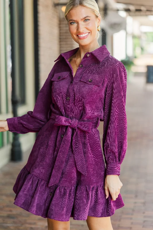 Cable - Knit Casual Dresses for a Traditional Style​ Hold My Hand Violet Purple Corduroy Dress