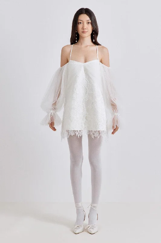 Maternity Casual Dresses for Pregnant Women​ Farissa Trapezoid Cold Shoulder Sleeved Lace Mini Dress