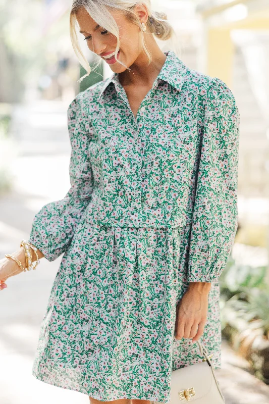 Beach Casual Dresses with a Breezy Design​ Thinking Of You Green Floral Shirt Dress