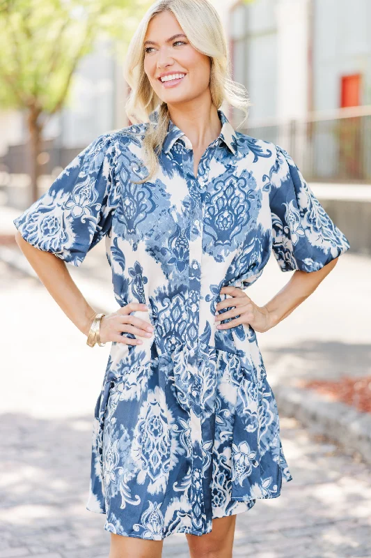 Maxi Casual Dresses for a Relaxed Look​ Send The Invite Navy Blue Printed Dress
