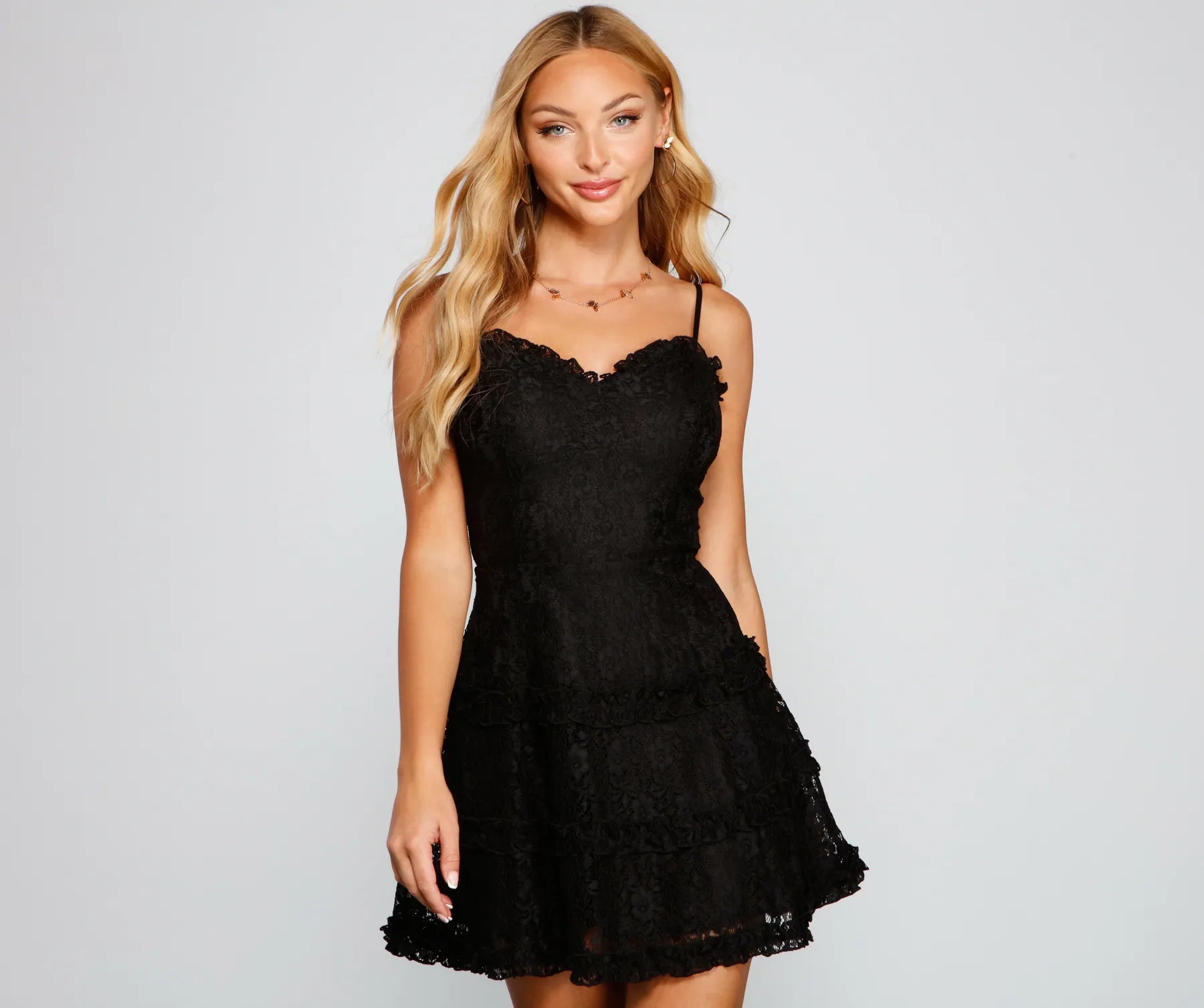 Mini dresses with fringe for a bohemian style All About That Lace Ruffled Mini Dress Mini dresses with fringe for a bohemian style All About That Lace Ruffled Mini Dress