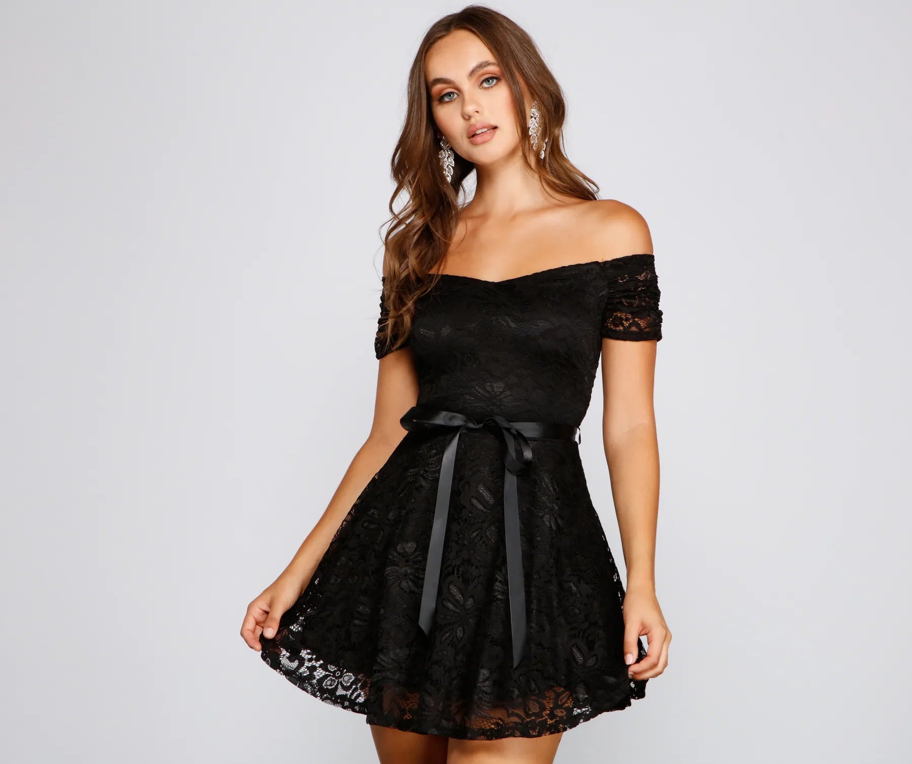 Mini dresses with wrap - around styles Blair Formal Off The Shoulder Lace Dress