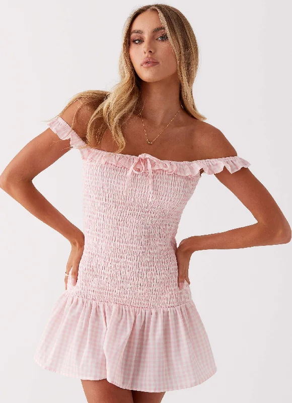 Satin Casual Dresses with a Shiny Finish​ Anica Mini Dress - Pink Gingham