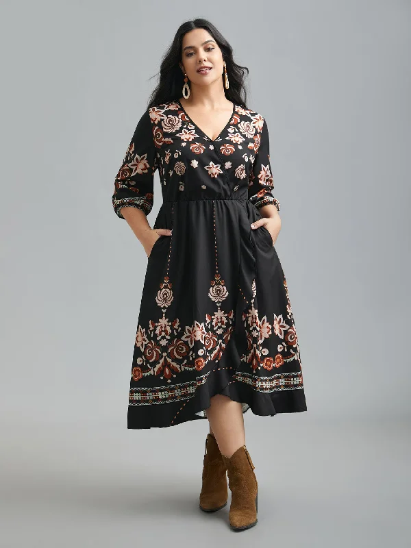 Brunch - Suitable Casual Dresses for a Relaxed Gathering Floral Print Wrap Ruffled Hem Dress Brunch - Suitable Casual Dresses for a Relaxed Gathering Floral Print Wrap Ruffled Hem Dress