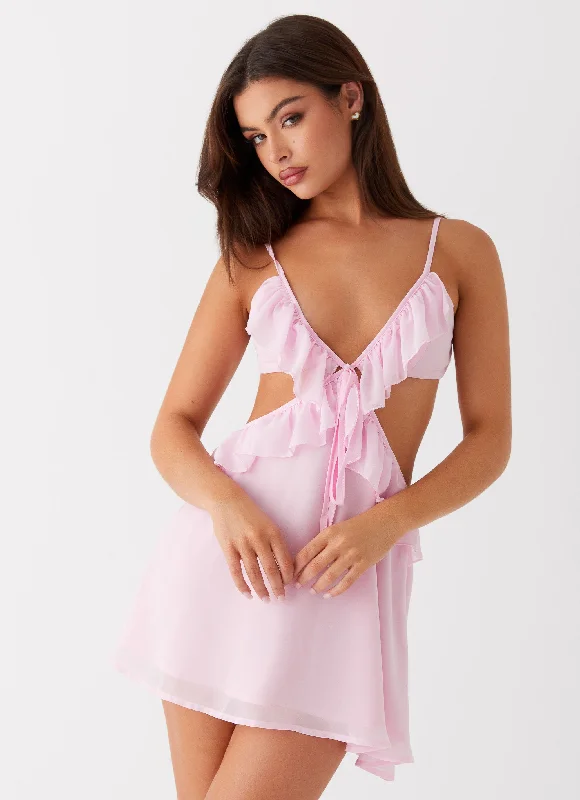 Abstract - Printed Casual Dresses for a Contemporary Vibe Polly Ruffle Mini Dress - Pink Abstract - Printed Casual Dresses for a Contemporary Vibe Polly Ruffle Mini Dress - Pink