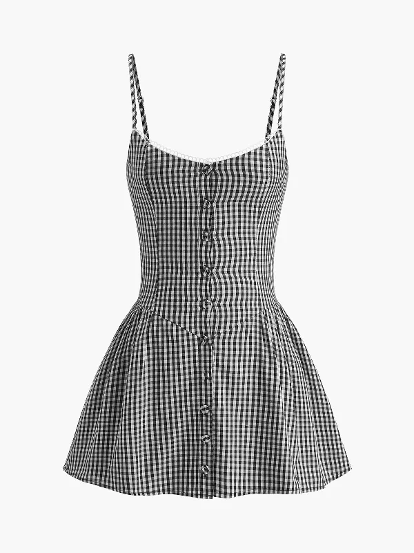 Modal Casual Dresses in Smooth Textures​ Plaid Button Front Cami Dress