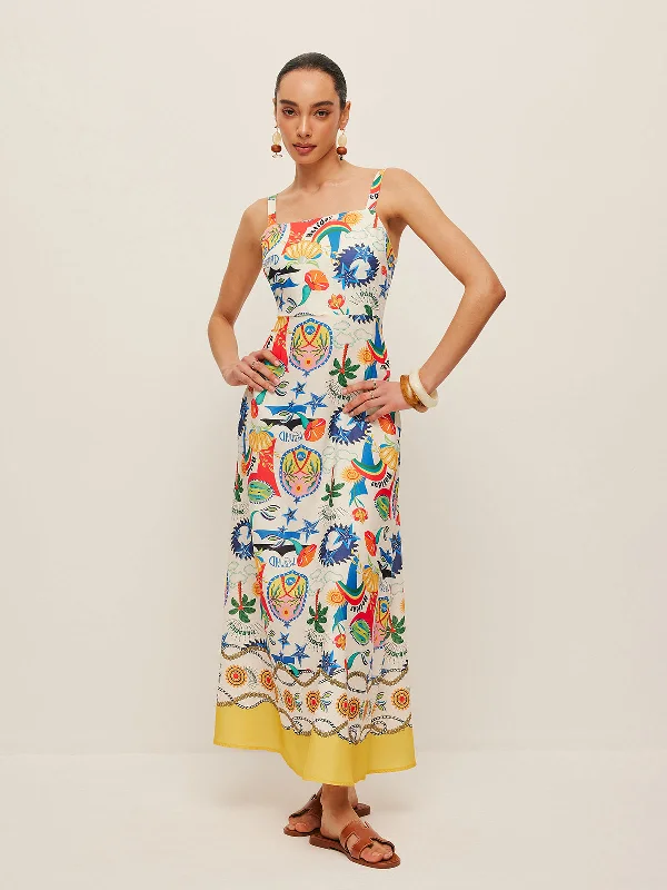 Striped Casual Dresses in Cotton Blend​ Colorful Print Strappy Dress