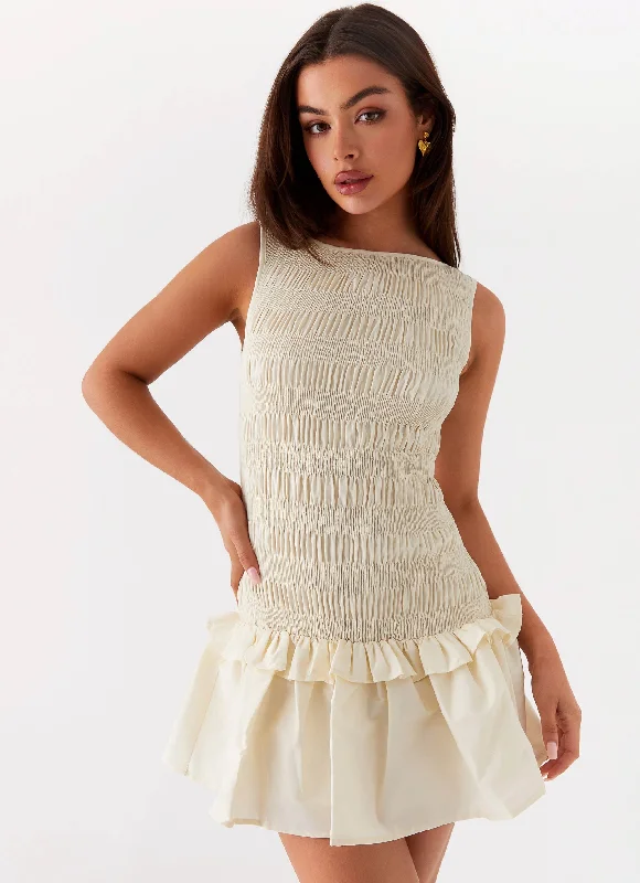 Beaded Casual Dresses for a Decorative Touch Garden Kisses Shirred Mini Dress - Ivory Beaded Casual Dresses for a Decorative Touch Garden Kisses Shirred Mini Dress - Ivory
