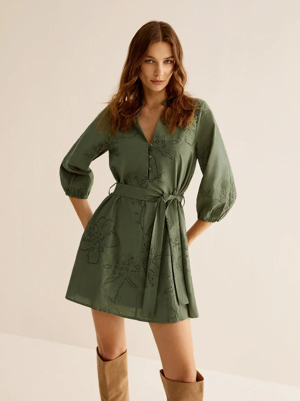 Fall - Style Casual Dresses with Earthy Tones Cotton Boheme Embroidery Belted Dress Fall - Style Casual Dresses with Earthy Tones Cotton Boheme Embroidery Belted Dress