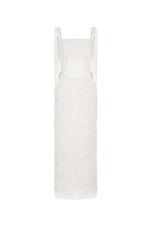 Pleated Casual Dresses for a Structured Look​ White Andrea Dress