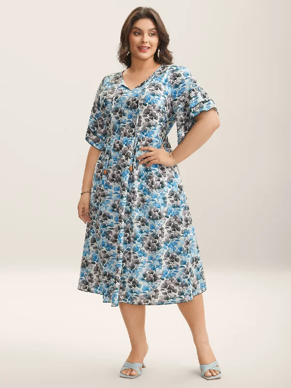 Toddler Casual Dresses in Soft Fabrics Petal Print Layered Sleeve Pockets Midi Dress Toddler Casual Dresses in Soft Fabrics Petal Print Layered Sleeve Pockets Midi Dress