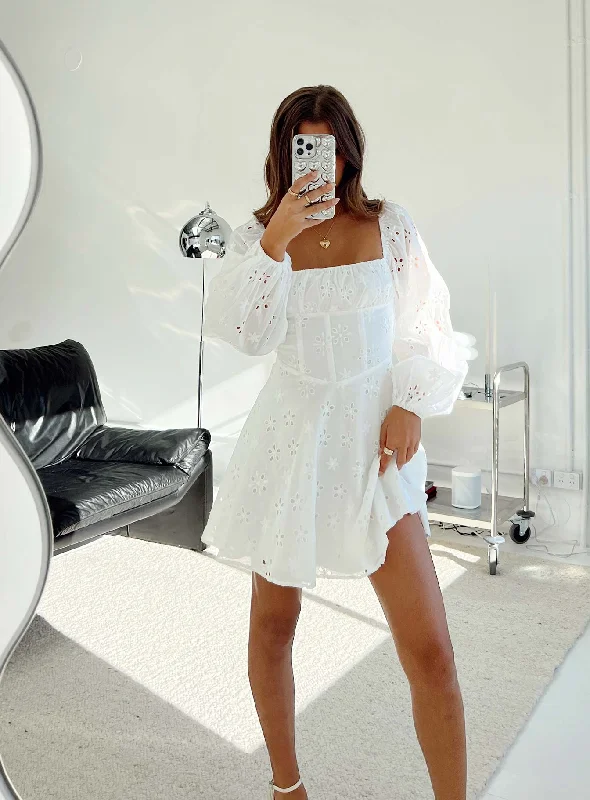 Satin mini dresses for a luxurious feel Barrera Long Sleeve Mini Dress White