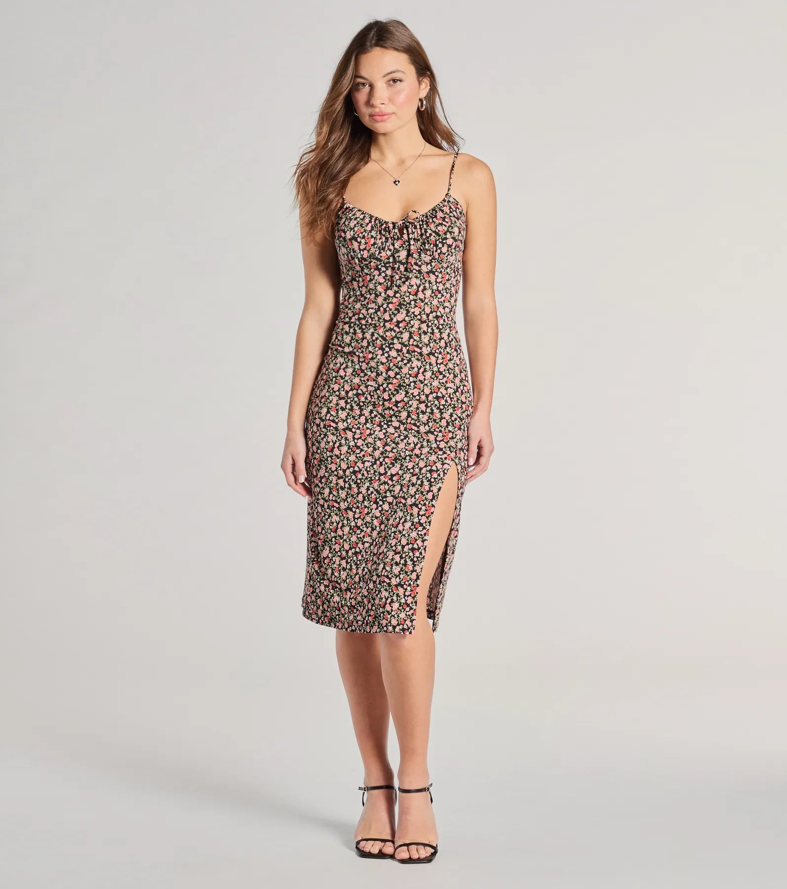 Hypoallergenic Casual Dresses for Sensitive Skin Sweet Flair High Slit Ditsy Floral Knit Midi Dress Hypoallergenic Casual Dresses for Sensitive Skin Sweet Flair High Slit Ditsy Floral Knit Midi Dress