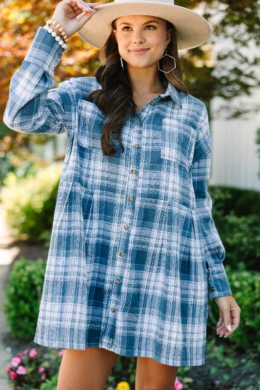 Stretchable Casual Dresses for a Flexible Fit It's All Possible Blue Plaid Babydoll Dress Stretchable Casual Dresses for a Flexible Fit It's All Possible Blue Plaid Babydoll Dress