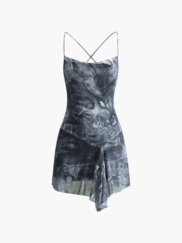 Midi Casual Dresses in Trendy Patterns Crisscross Print Asymmetrical Hem Short Dress Midi Casual Dresses in Trendy Patterns Crisscross Print Asymmetrical Hem Short Dress