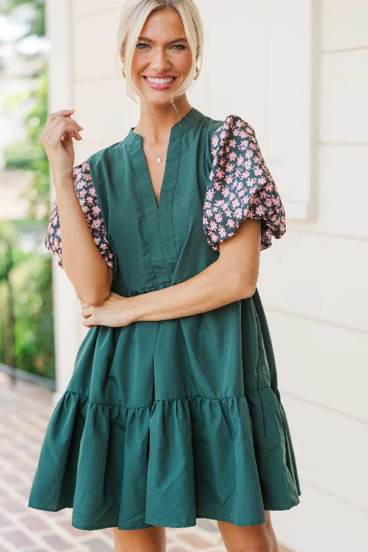 Winter - Warm Casual Dresses with Lined Fabrics It's A Win Hunter Green Embroidered Dress Winter - Warm Casual Dresses with Lined Fabrics It's A Win Hunter Green Embroidered Dress