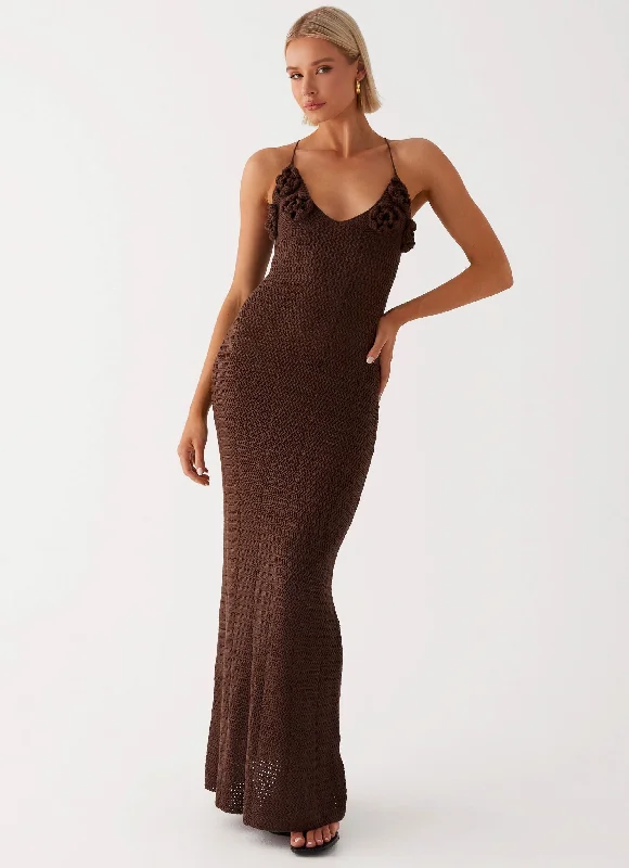 Smocked Waist Casual Dresses for Comfort​ Zara Rose Crochet Maxi Dress - Chocolate