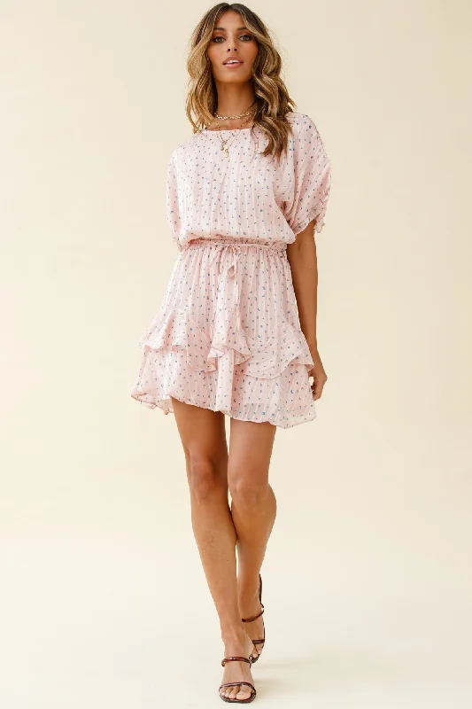 Mini dresses with beaded embellishments for a fancy event Mollina Frill Sleeve Layered Hem Dress Spot Print Blush Mini dresses with beaded embellishments for a fancy event Mollina Frill Sleeve Layered Hem Dress Spot Print Blush