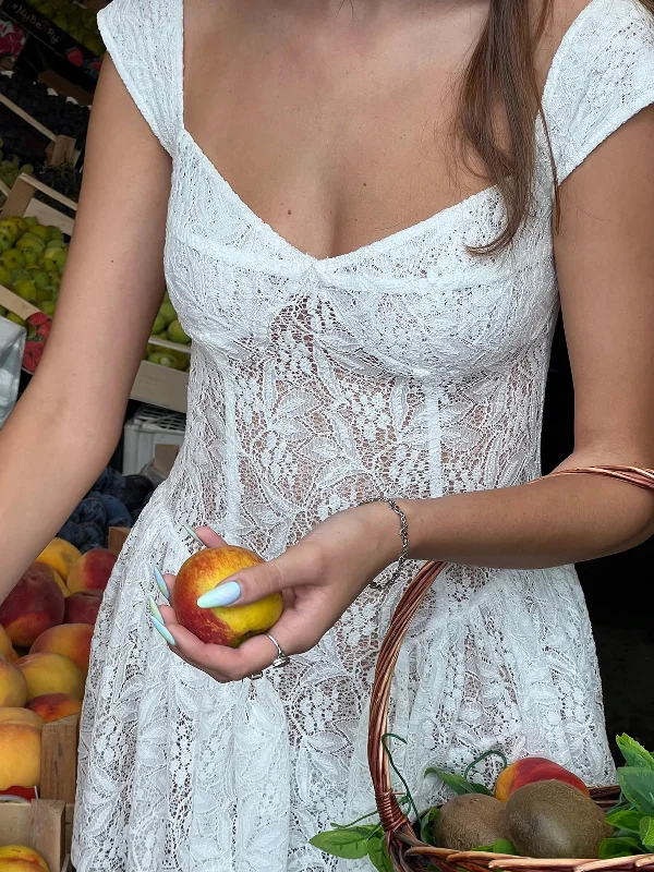 Layered Casual Dresses for a Stylish Ensemble​ Vacation Lace Semi-Sheer Short Dress