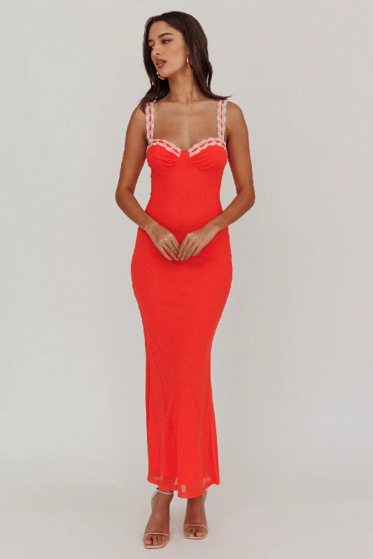 Sleep - Wear Inspired Casual Dresses for a Cozy Feel Girl Power Lace Strap Maxi Dress Red Sleep - Wear Inspired Casual Dresses for a Cozy Feel Girl Power Lace Strap Maxi Dress Red