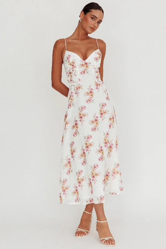 Child - Sized Casual Dresses with Cute Designs Kalaya Lace-Up Waist Midi Dress Floral Child - Sized Casual Dresses with Cute Designs Kalaya Lace-Up Waist Midi Dress Floral