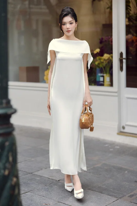 Weekend - Wear Casual Dresses for a Laid - Back Look Camelia Straight Extended Flap Satin Ankle Length Dress Weekend - Wear Casual Dresses for a Laid - Back Look Camelia Straight Extended Flap Satin Ankle Length Dress