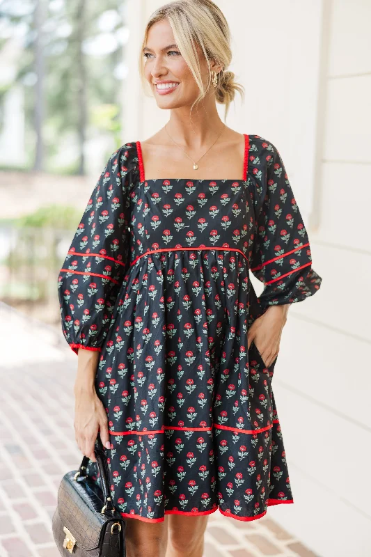 Abstract - Printed Casual Dresses for a Contemporary Vibe Want It All Black Floral Babydoll Dress Abstract - Printed Casual Dresses for a Contemporary Vibe Want It All Black Floral Babydoll Dress