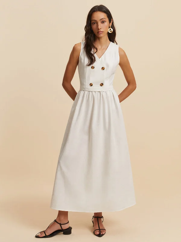Winter - Warm Casual Dresses with Lined Fabrics Cotton & Linen Button Sleeveless Dress Winter - Warm Casual Dresses with Lined Fabrics Cotton & Linen Button Sleeveless Dress