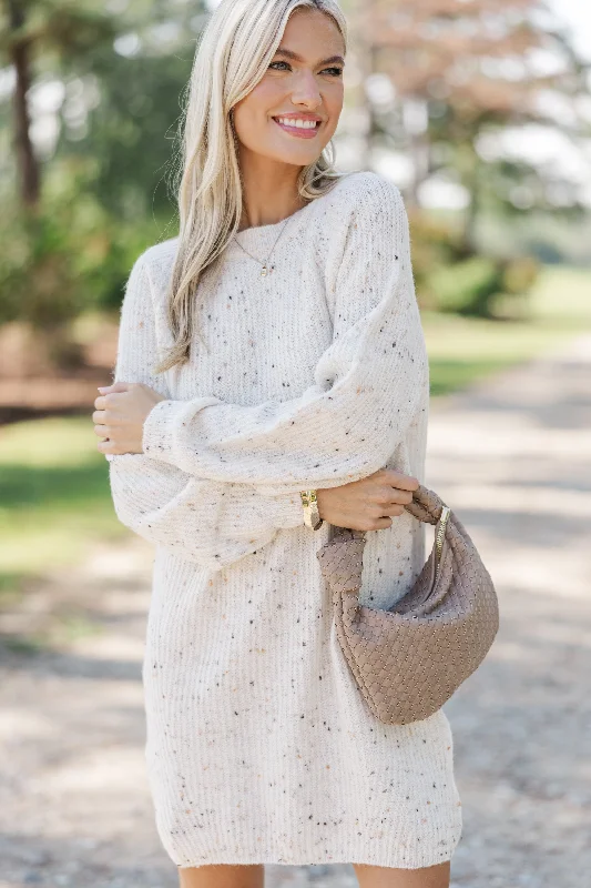 Crochet Casual Dresses for a Handmade Appeal​ Feeling It Ivory White Sweater Dress