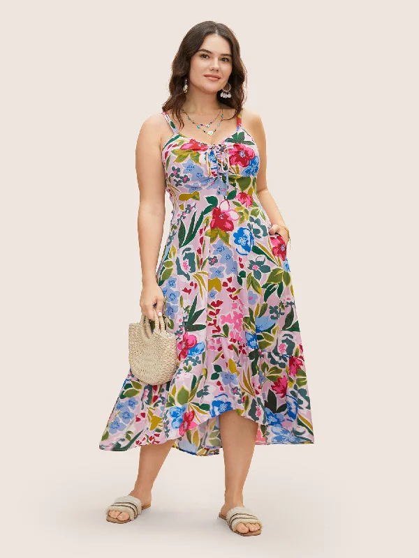 Animal - Print Casual Dresses for a Bold Statement Floral Drawstring High Low Hem Cami Dress Animal - Print Casual Dresses for a Bold Statement Floral Drawstring High Low Hem Cami Dress
