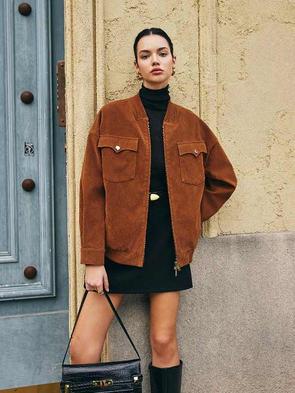 Animal - Print Casual Dresses for a Bold Statement Flap-Pockets Zipper Suede Jacket Animal - Print Casual Dresses for a Bold Statement Flap-Pockets Zipper Suede Jacket