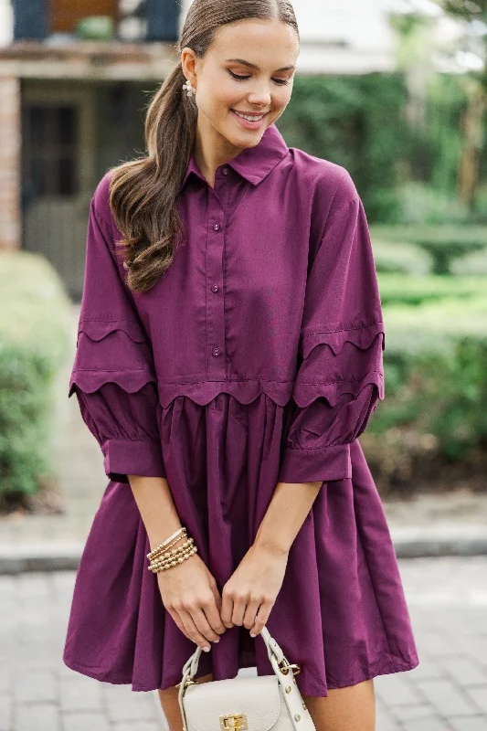 Non - Slip Casual Dresses with Adjustable Straps All The Best Plum Purple Scalloped Dress Non - Slip Casual Dresses with Adjustable Straps All The Best Plum Purple Scalloped Dress
