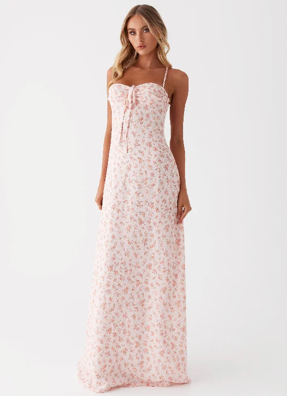 Sequined Casual Dresses for Special Occasions Aveline Bustier Maxi Dress - Pink Ditsy Floral Sequined Casual Dresses for Special Occasions Aveline Bustier Maxi Dress - Pink Ditsy Floral
