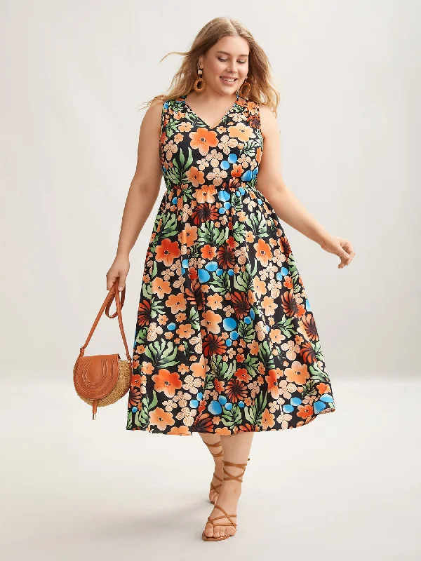 Sleeveless Casual Dresses for Warm Weather Multi-Color Floral Print Sleeveless Midi Dress Sleeveless Casual Dresses for Warm Weather Multi-Color Floral Print Sleeveless Midi Dress