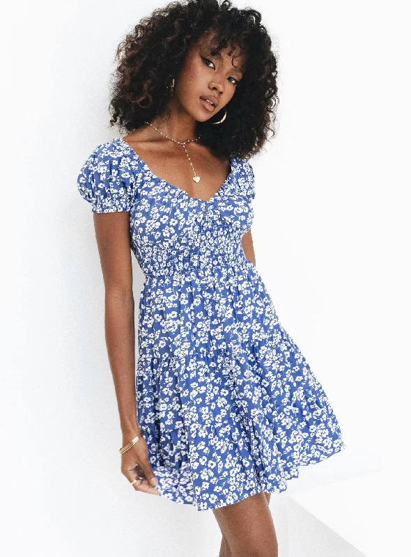 Printed mini dresses for a casual day out Daniela Mini Dress Blue Floral
