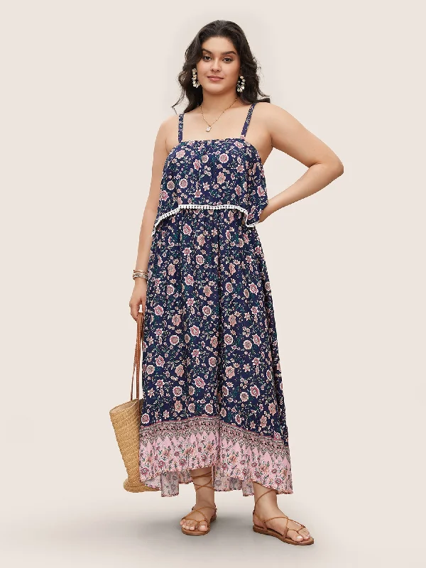 Satin Casual Dresses with a Shiny Finish Bandana Print Spaghetti Strap Pocket Ruffles Asymmetrical Hem Maxi Dress Satin Casual Dresses with a Shiny Finish Bandana Print Spaghetti Strap Pocket Ruffles Asymmetrical Hem Maxi Dress